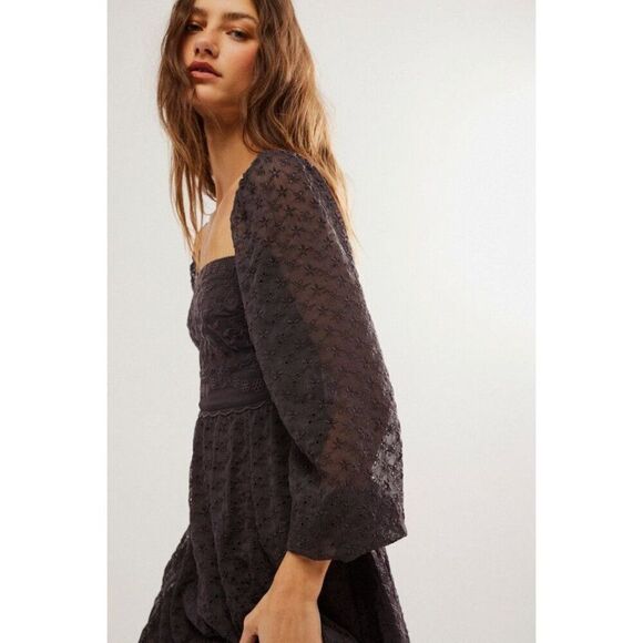 NEW Free People Malina Maxi Dress in Dark Scales Embroidered Eyelet Size Small - Picture 3 of 8